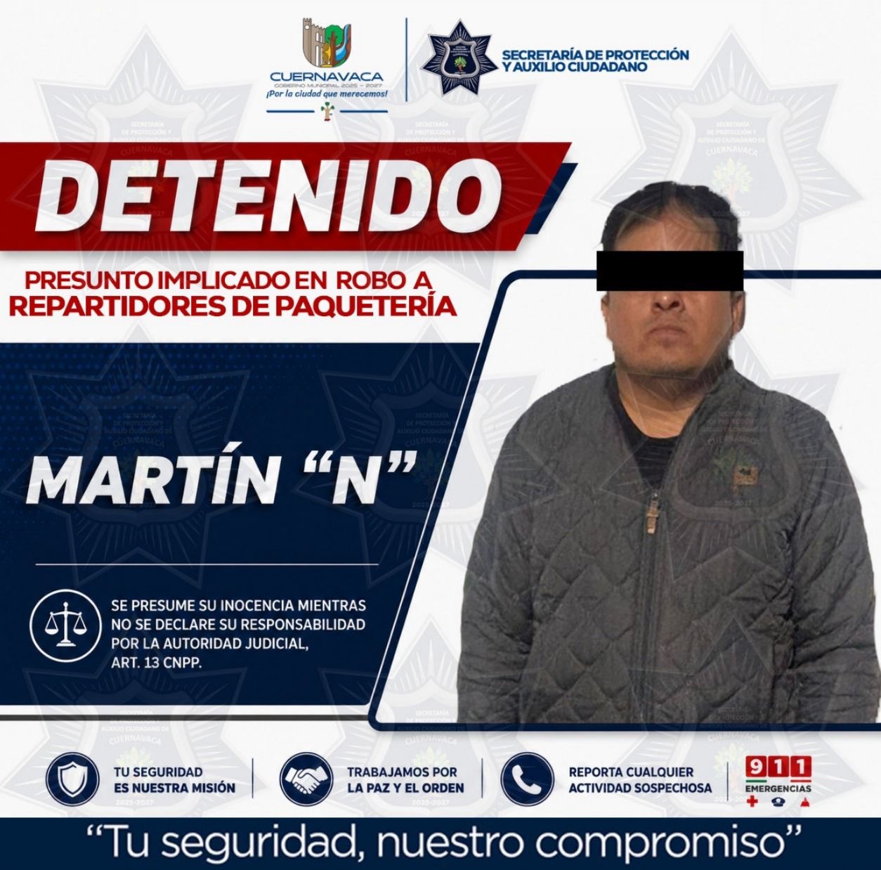 Seprac detiene a presunto implicado en robos a repartidores de paquetería