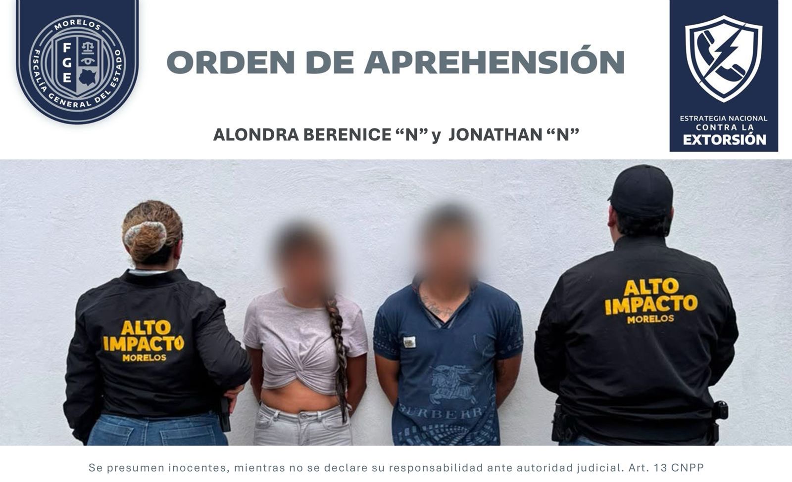 Detienen a pareja por presunta extorsión en Xochitepec