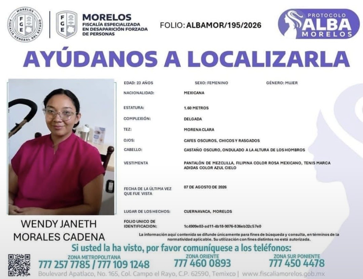 Desaparece jovencita en Cuernavaca; era estudiante de la UAEM