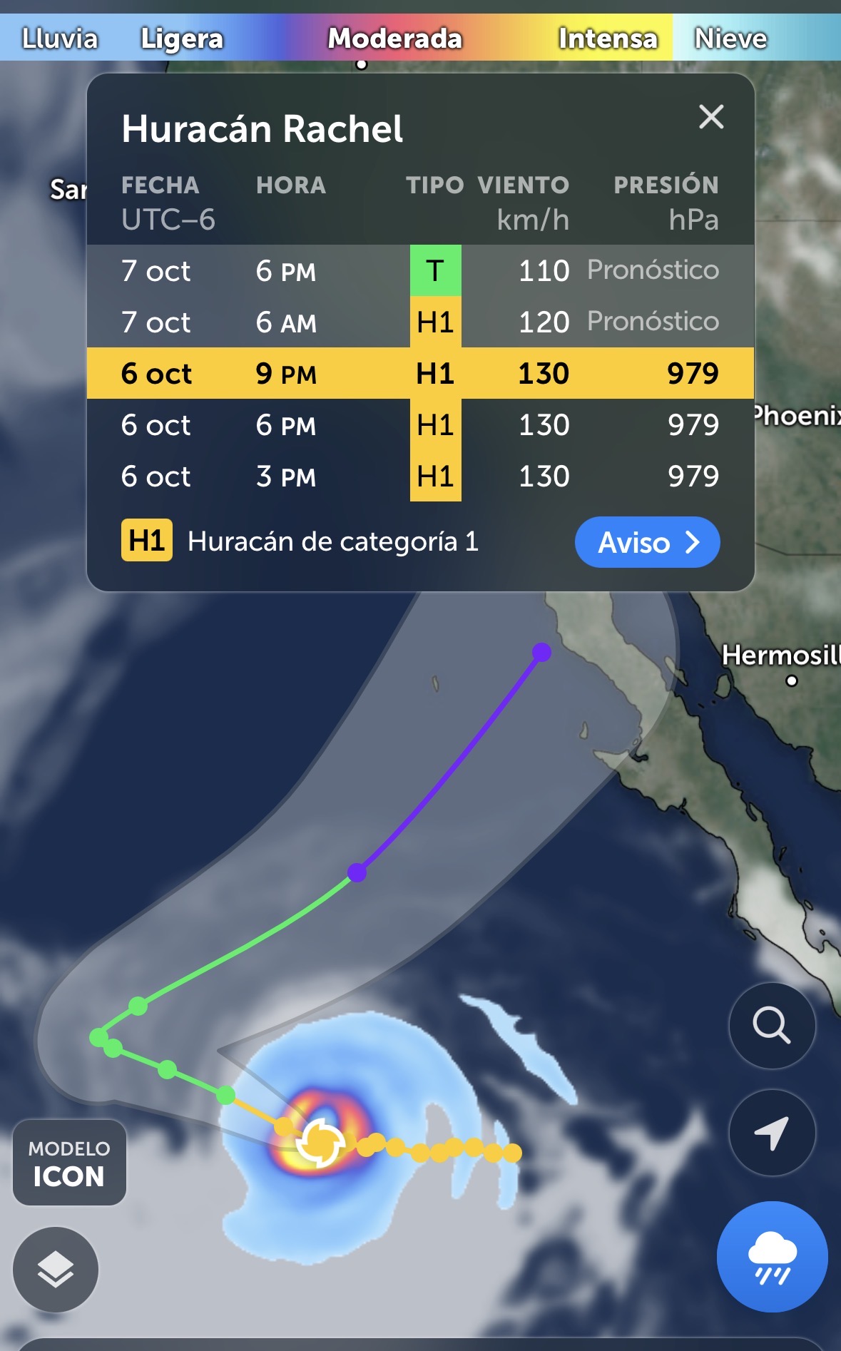 Huracán Rachel se aleja de México, pero podría girar hacia Baja California Sur